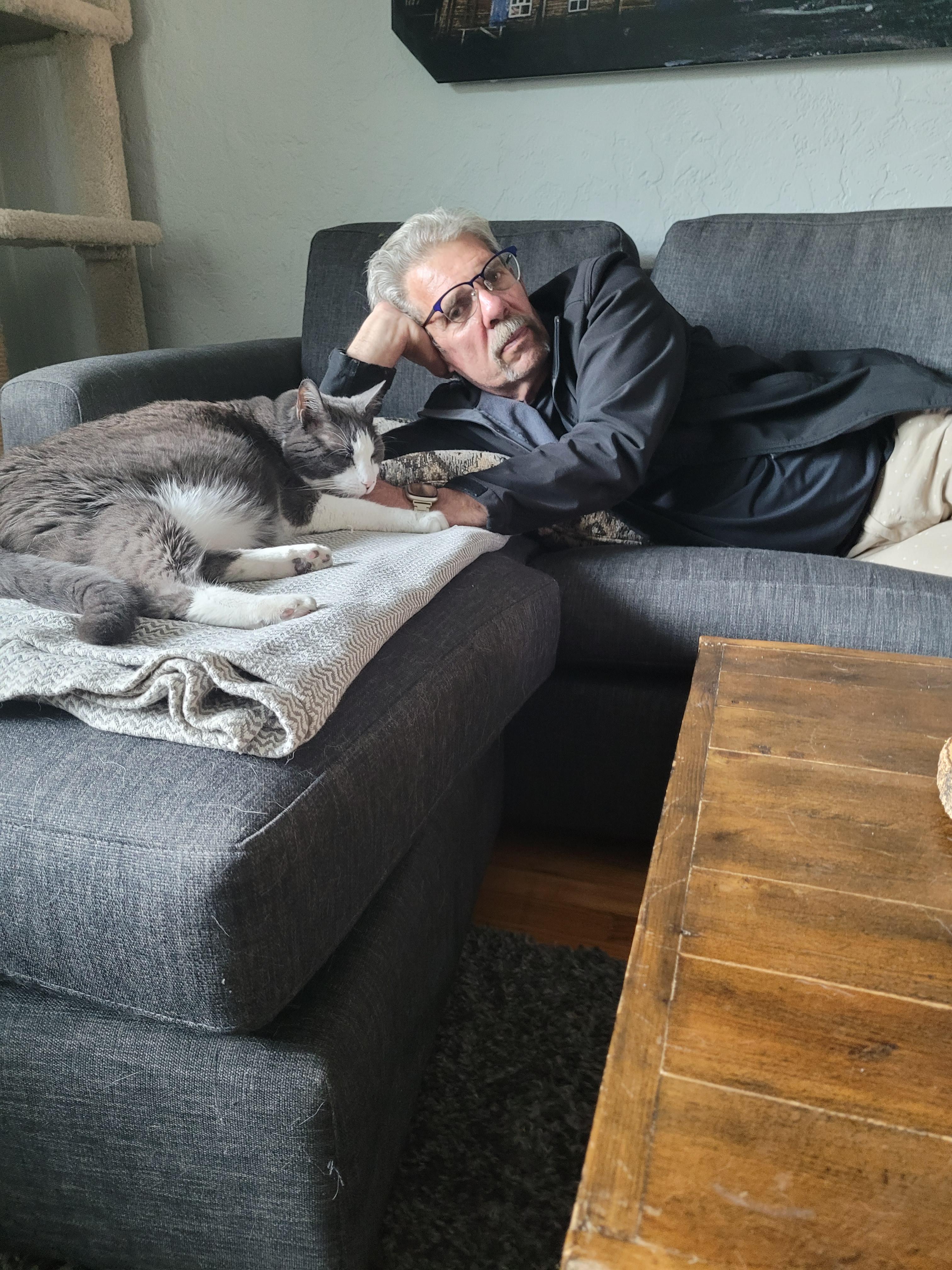 Frank cat sitting Lucy